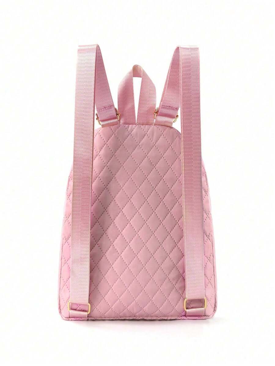 Minimalist Quilted Solid Color Backpack Large Capacity Lightweight Adjustable Strap Casual School Bag College Student Work Office Commute