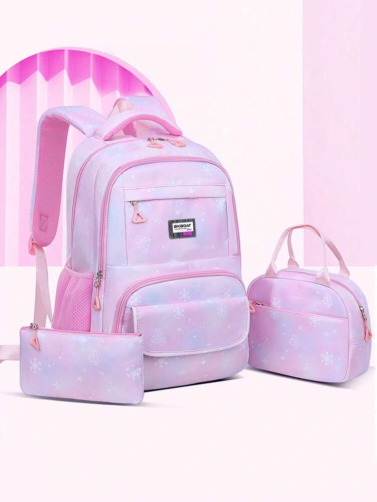 3pcs Girls School Backpack Set With Lunch Bag Pencil Case Outdoor Travel Student Bag Casual Bookbag Suitable For Teenage Girls Random Print