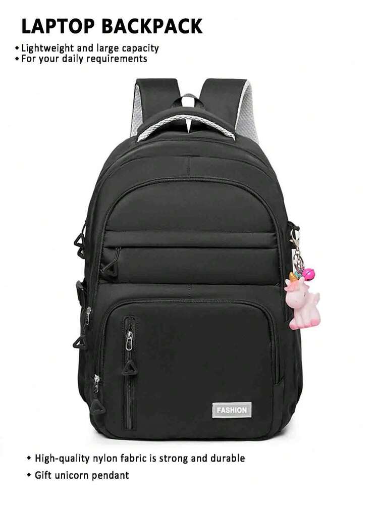 Large Capacity Lightweight Student School Backpack With Accessory Charm Casual Bookbag For Middle High School Boys Girls Daily Use