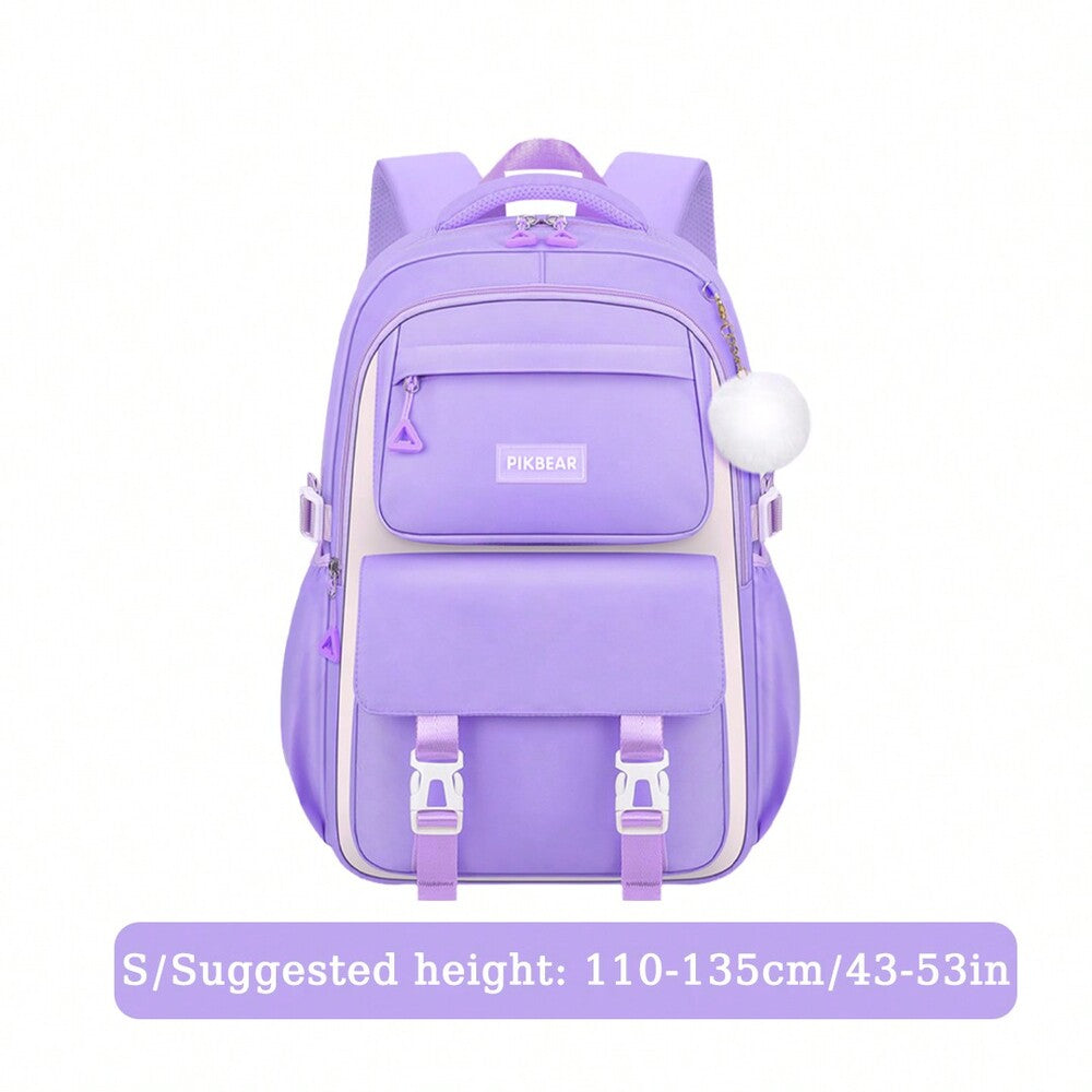 Purple Pink Large Capacity Girls Backpack With Pendant Lightweight Multi Purpose Casual School Bag Birthday Gift Back To School Travel