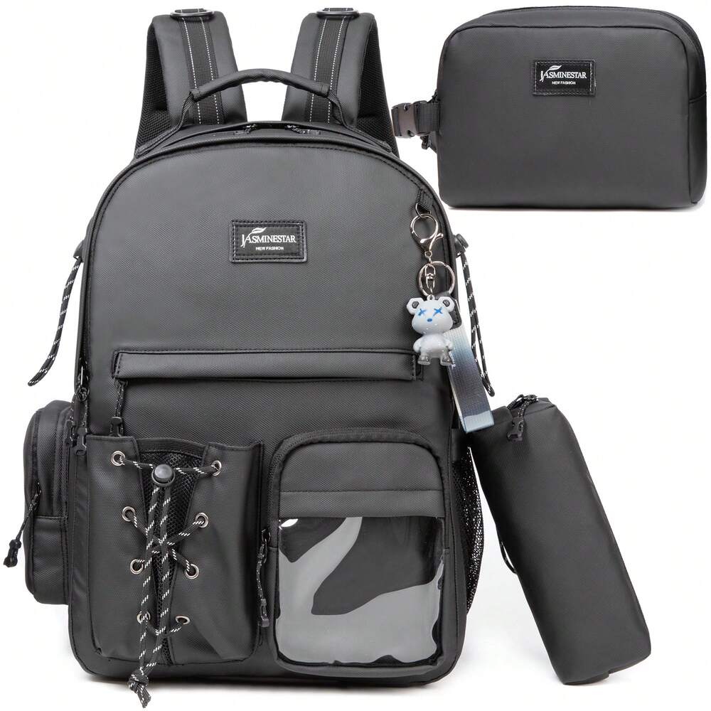 3pcs Multi Pocket Student Backpack Set For Girls Boys Includes School Bag Lunch Box Pencil Case Casual Leather Bookbag Travel Everyday
