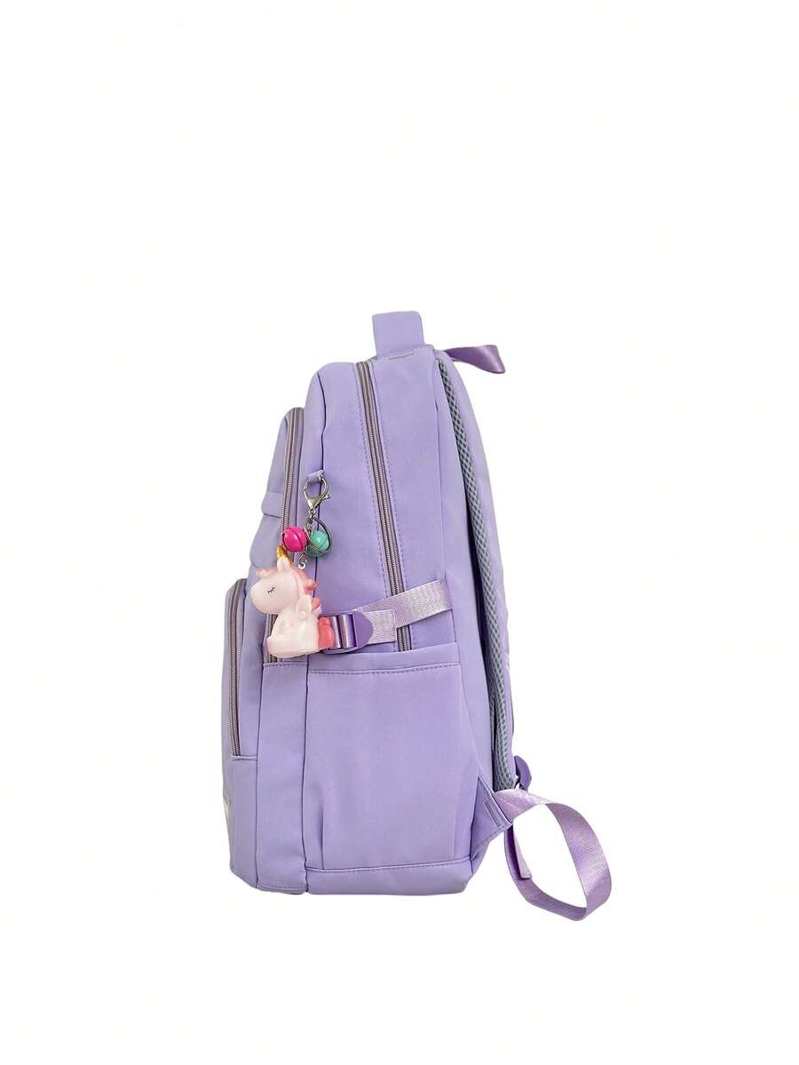 Large Capacity Lightweight Student School Backpack With Accessory Charm Casual Bookbag For Middle High School Boys Girls Daily Use