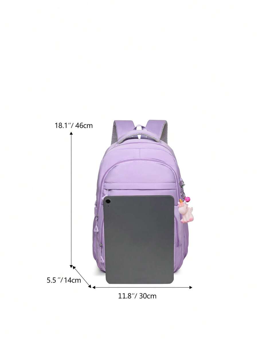 Large Capacity Lightweight Student School Backpack With Accessory Charm Casual Bookbag For Middle High School Boys Girls Daily Use