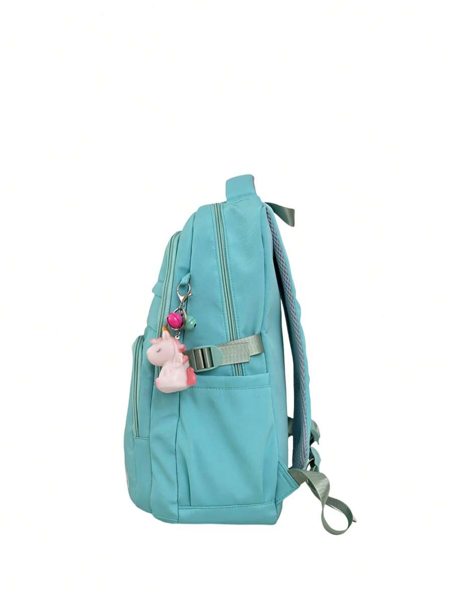 Large Capacity Lightweight Student School Backpack With Accessory Charm Casual Bookbag For Middle High School Boys Girls Daily Use