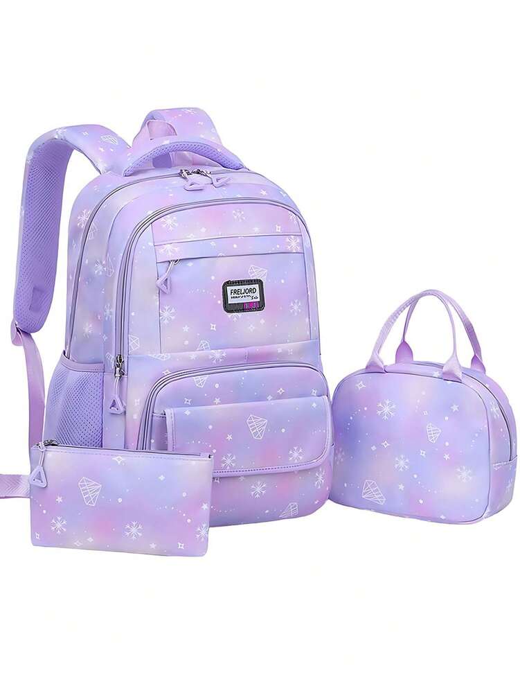 3pcs Girls School Backpack Set With Lunch Bag Pencil Case Outdoor Travel Student Bag Casual Bookbag Suitable For Teenage Girls Random Print