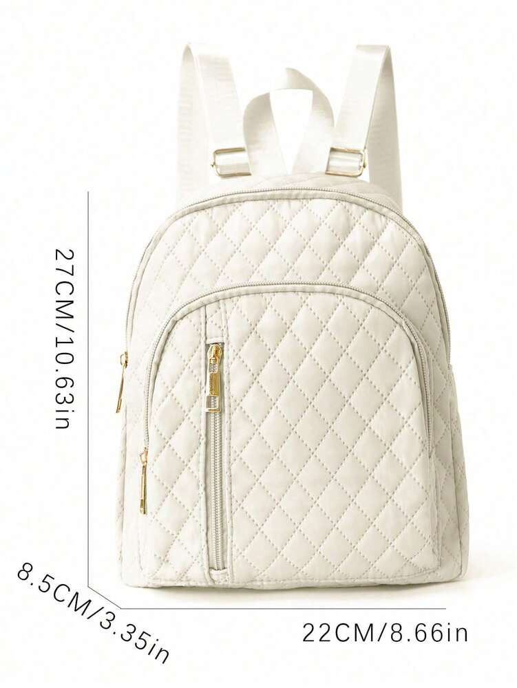Minimalist Quilted Solid Color Backpack Large Capacity Lightweight Adjustable Strap Casual School Bag College Student Work Office Commute