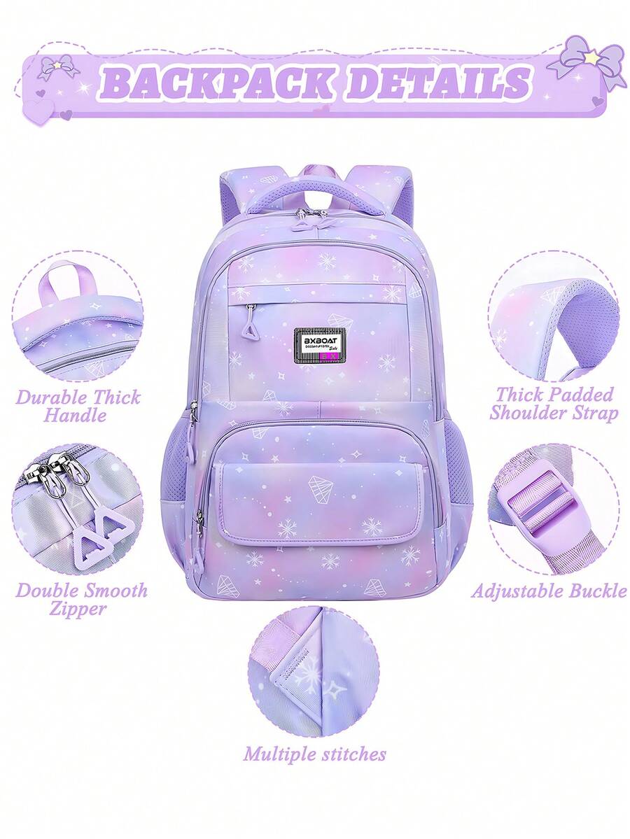 3pcs Girls School Backpack Set With Lunch Bag Pencil Case Outdoor Travel Student Bag Casual Bookbag Suitable For Teenage Girls Random Print