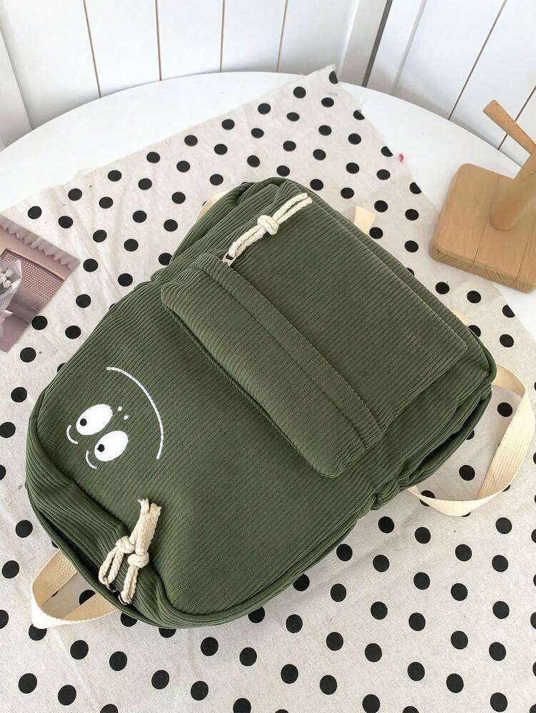 Corduroy School Backpack Cute Simple Casual Student Bag Lightweight Campus Rucksack For Teen Girls College Daily Travel Bookbag