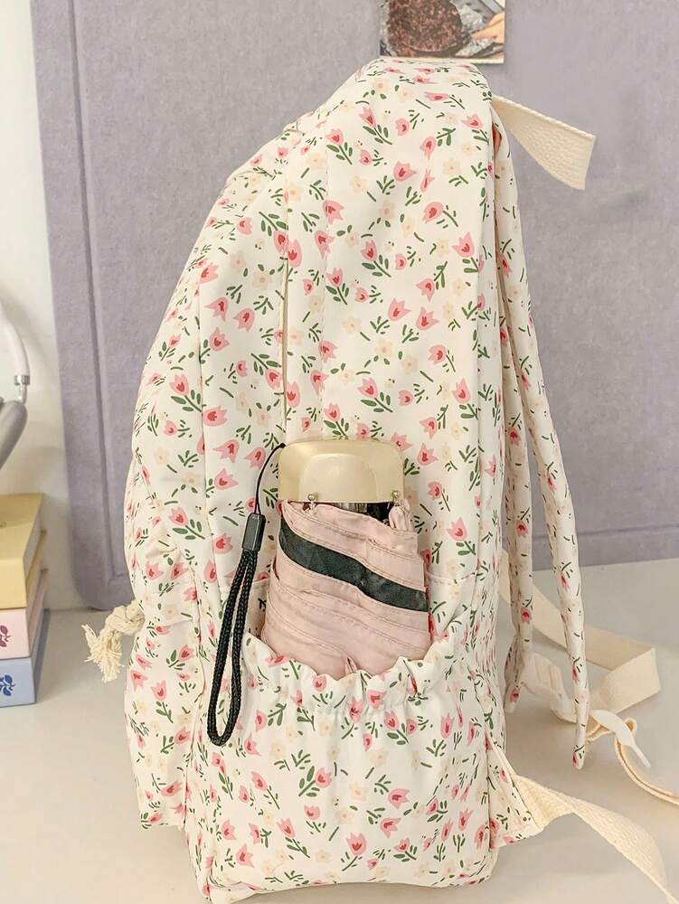 Floral Pattern Backpack 15.6 Inch Laptop School Bag Lightweight Travel Student Backpack Large Capacity Fresh Cute Casual Daypack Gift