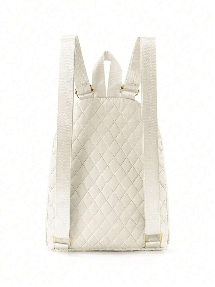 Minimalist Quilted Solid Color Backpack Large Capacity Lightweight Adjustable Strap Casual School Bag College Student Work Office Commute