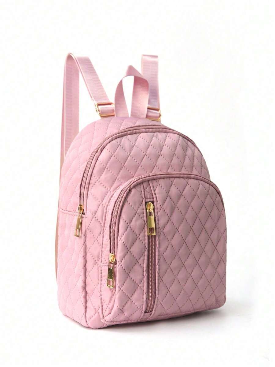Minimalist Quilted Solid Color Backpack Large Capacity Lightweight Adjustable Strap Casual School Bag College Student Work Office Commute