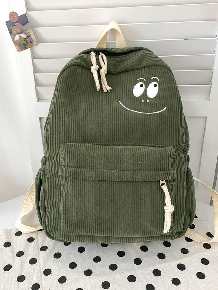 Corduroy School Backpack Cute Simple Casual Student Bag Lightweight Campus Rucksack For Teen Girls College Daily Travel Bookbag