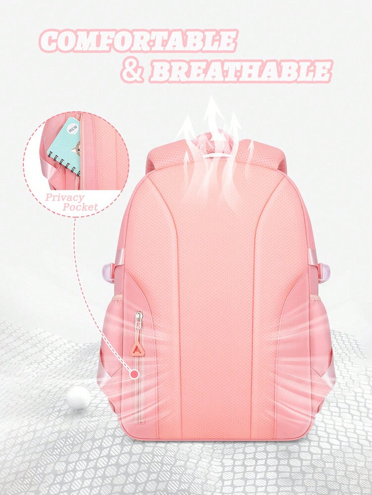 Purple Pink Large Capacity Girls Backpack With Pendant Lightweight Multi Purpose Casual School Bag Birthday Gift Back To School Travel