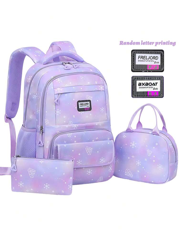 3pcs Girls School Backpack Set With Lunch Bag Pencil Case Outdoor Travel Student Bag Casual Bookbag Suitable For Teenage Girls Random Print