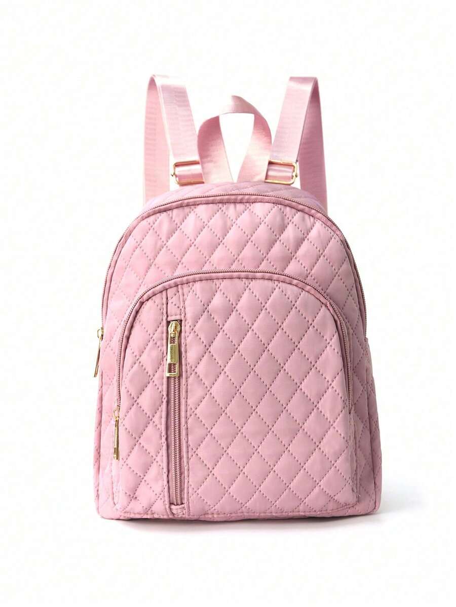Minimalist Quilted Solid Color Backpack Large Capacity Lightweight Adjustable Strap Casual School Bag College Student Work Office Commute