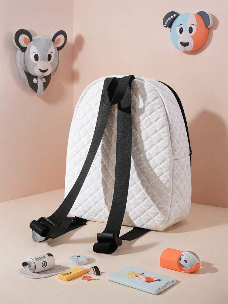 Cartoon Letter Car Pattern Rhombus Backpack With Zipper Closure Stylish School Bag For Boys Girls Casual Outdoor Activities Daypack