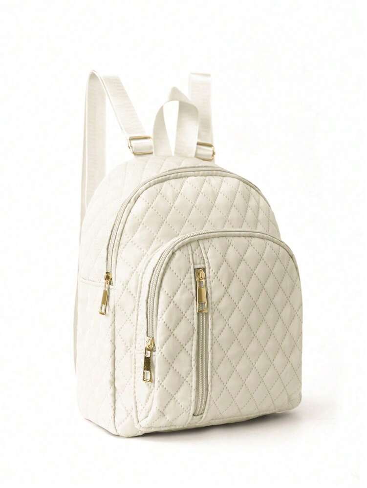 Minimalist Quilted Solid Color Backpack Large Capacity Lightweight Adjustable Strap Casual School Bag College Student Work Office Commute