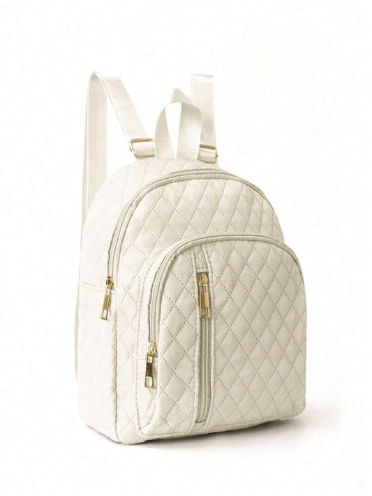 Minimalist Quilted Solid Color Backpack Large Capacity Lightweight Adjustable Strap Casual School Bag College Student Work Office Commute