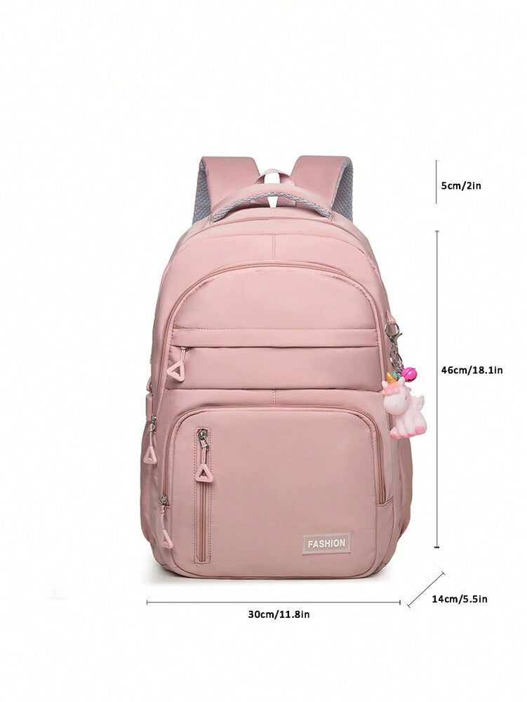 Large Capacity Lightweight Student School Backpack With Accessory Charm Casual Bookbag For Middle High School Boys Girls Daily Use