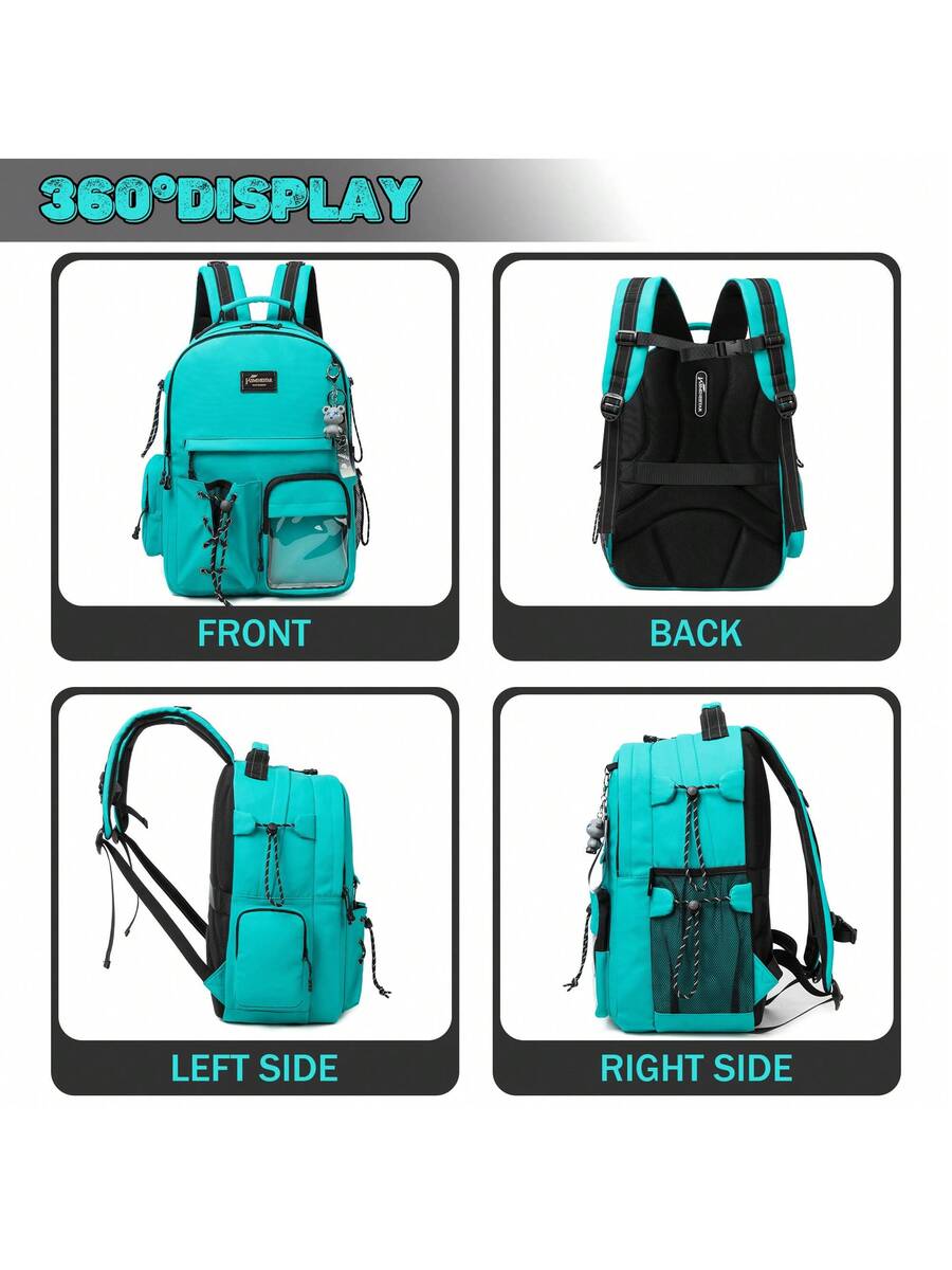 3pcs Multi Pocket Student Backpack Set For Girls Boys Includes School Bag Lunch Box Pencil Case Casual Leather Bookbag Travel Everyday