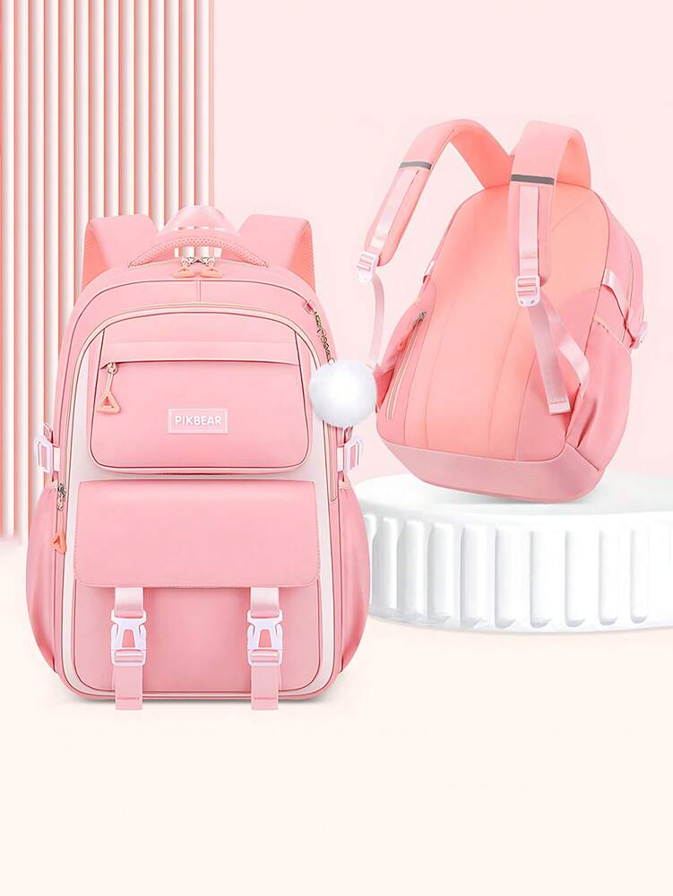 Purple Pink Large Capacity Girls Backpack With Pendant Lightweight Multi Purpose Casual School Bag Birthday Gift Back To School Travel