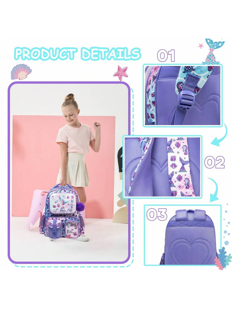 3pcs Elementary School Girls Backpack Set With Lunch Bag Cute Preschool Student Travel Bookbag Casual Lightweight 3 In 1 School Bag