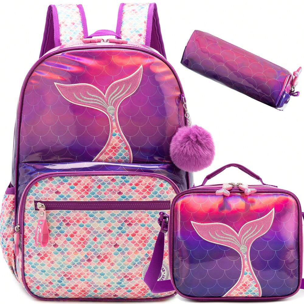 3pcs Girls Elementary School Backpack Set With Lunch Bag Laptop Bookbag Cute Aesthetic Student Daypack Large Capacity Back To School