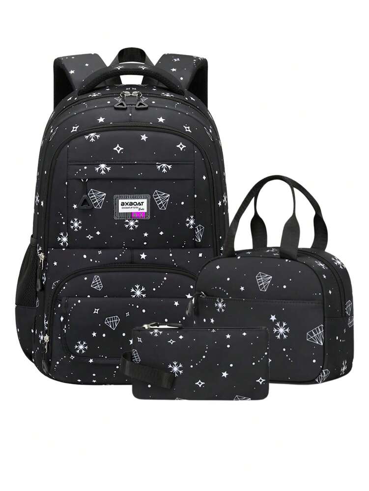 3pcs Girls School Backpack Set With Lunch Bag Pencil Case Outdoor Travel Student Bag Casual Bookbag Suitable For Teenage Girls Random Print