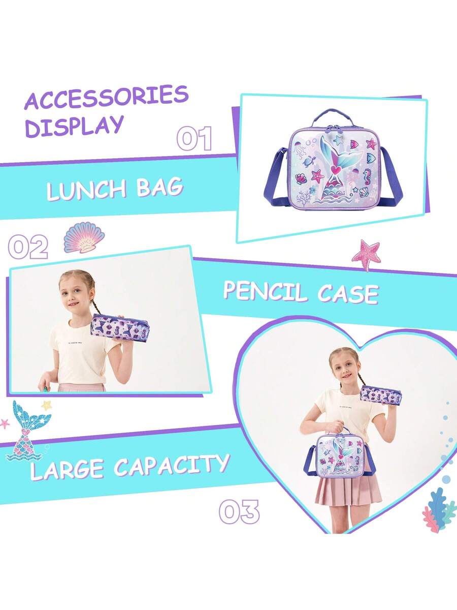 3pcs Elementary School Girls Backpack Set With Lunch Bag Cute Preschool Student Travel Bookbag Casual Lightweight 3 In 1 School Bag