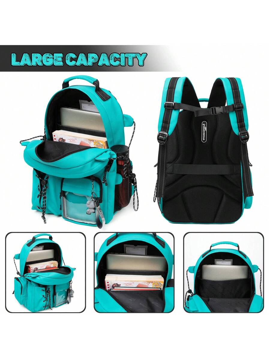3pcs Multi Pocket Student Backpack Set For Girls Boys Includes School Bag Lunch Box Pencil Case Casual Leather Bookbag Travel Everyday