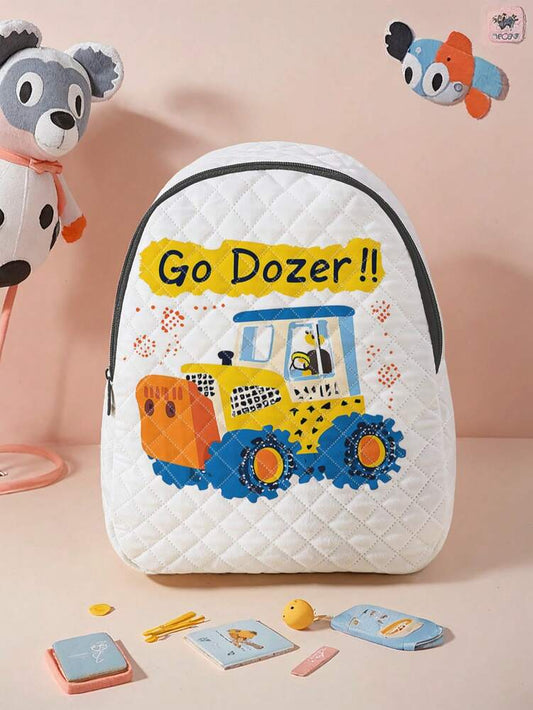 Cartoon Letter Car Pattern Rhombus Backpack With Zipper Closure Stylish School Bag For Boys Girls Casual Outdoor Activities Daypack