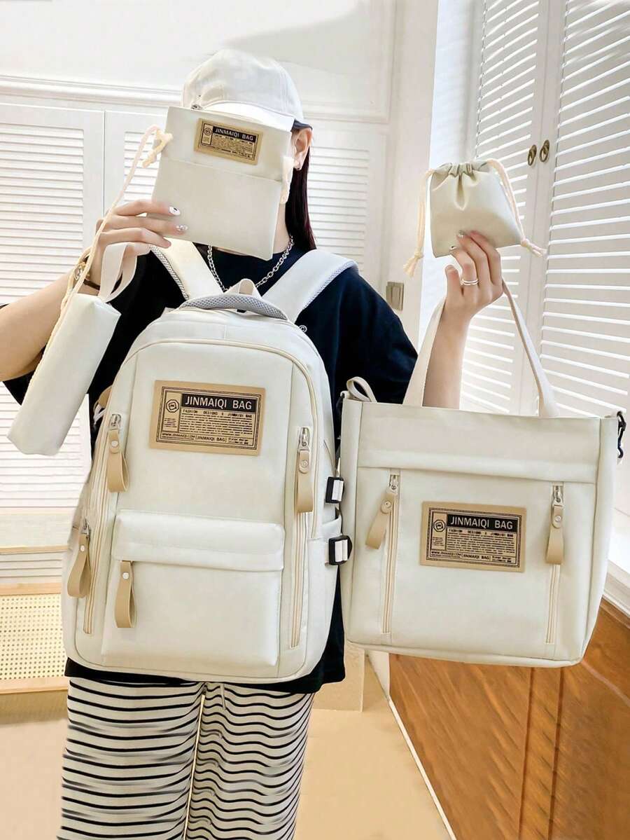 5pcs School Backpack Set With Laptop Compartment Classic Basic Multi Piece Student Bag Handbag Crossbody Coin Purse Pencil Case