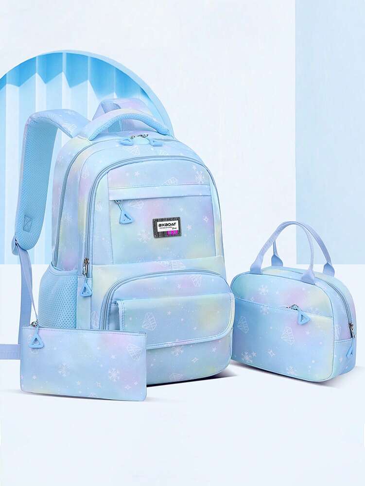 3pcs Girls School Backpack Set With Lunch Bag Pencil Case Outdoor Travel Student Bag Casual Bookbag Suitable For Teenage Girls Random Print