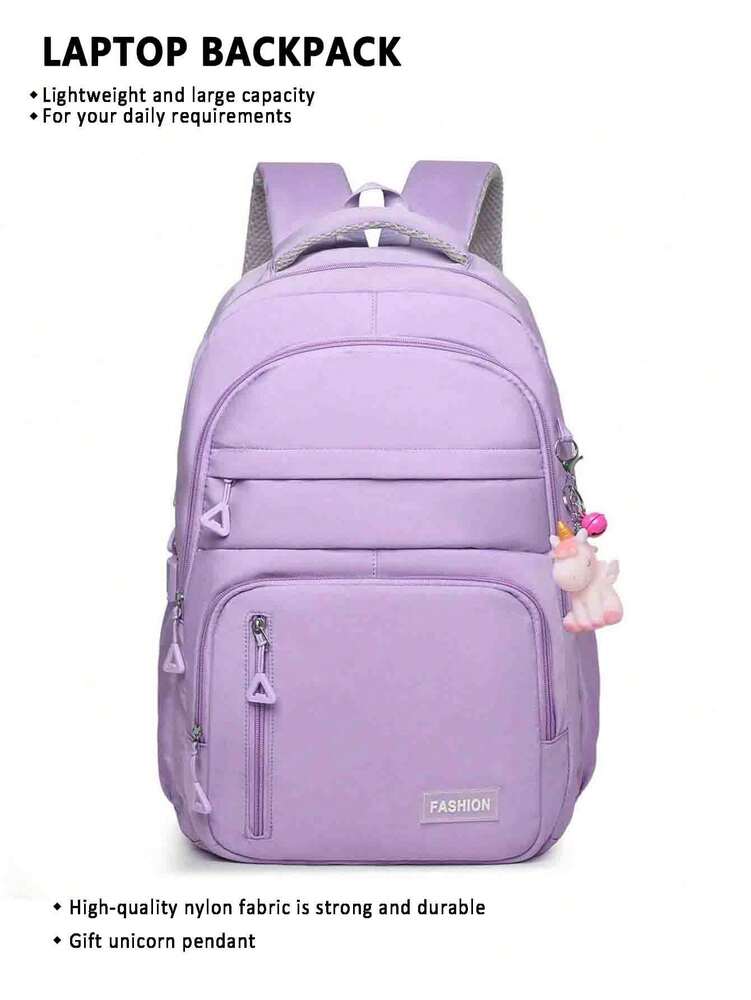 Large Capacity Lightweight Student School Backpack With Accessory Charm Casual Bookbag For Middle High School Boys Girls Daily Use