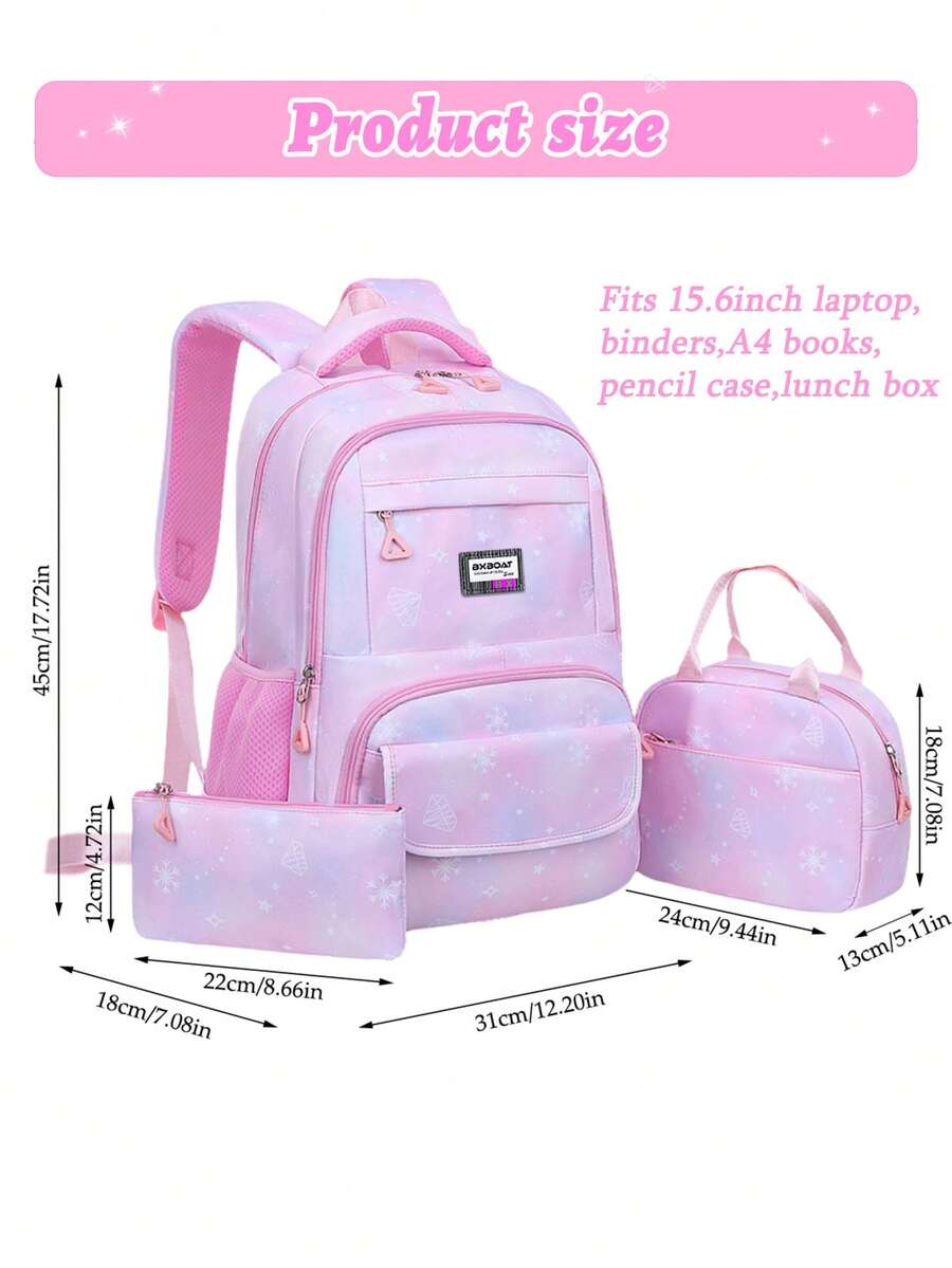 3pcs Girls School Backpack Set With Lunch Bag Pencil Case Outdoor Travel Student Bag Casual Bookbag Suitable For Teenage Girls Random Print