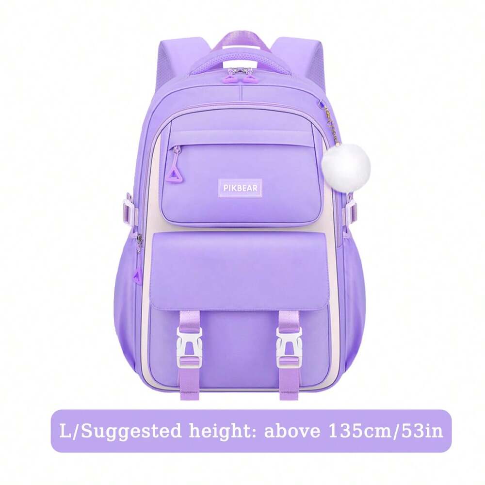 Purple Pink Large Capacity Girls Backpack With Pendant Lightweight Multi Purpose Casual School Bag Birthday Gift Back To School Travel