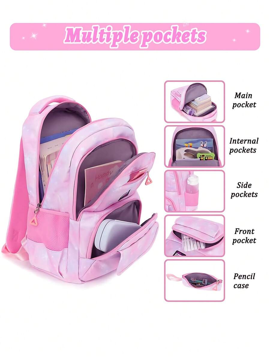 3pcs Girls School Backpack Set With Lunch Bag Pencil Case Outdoor Travel Student Bag Casual Bookbag Suitable For Teenage Girls Random Print