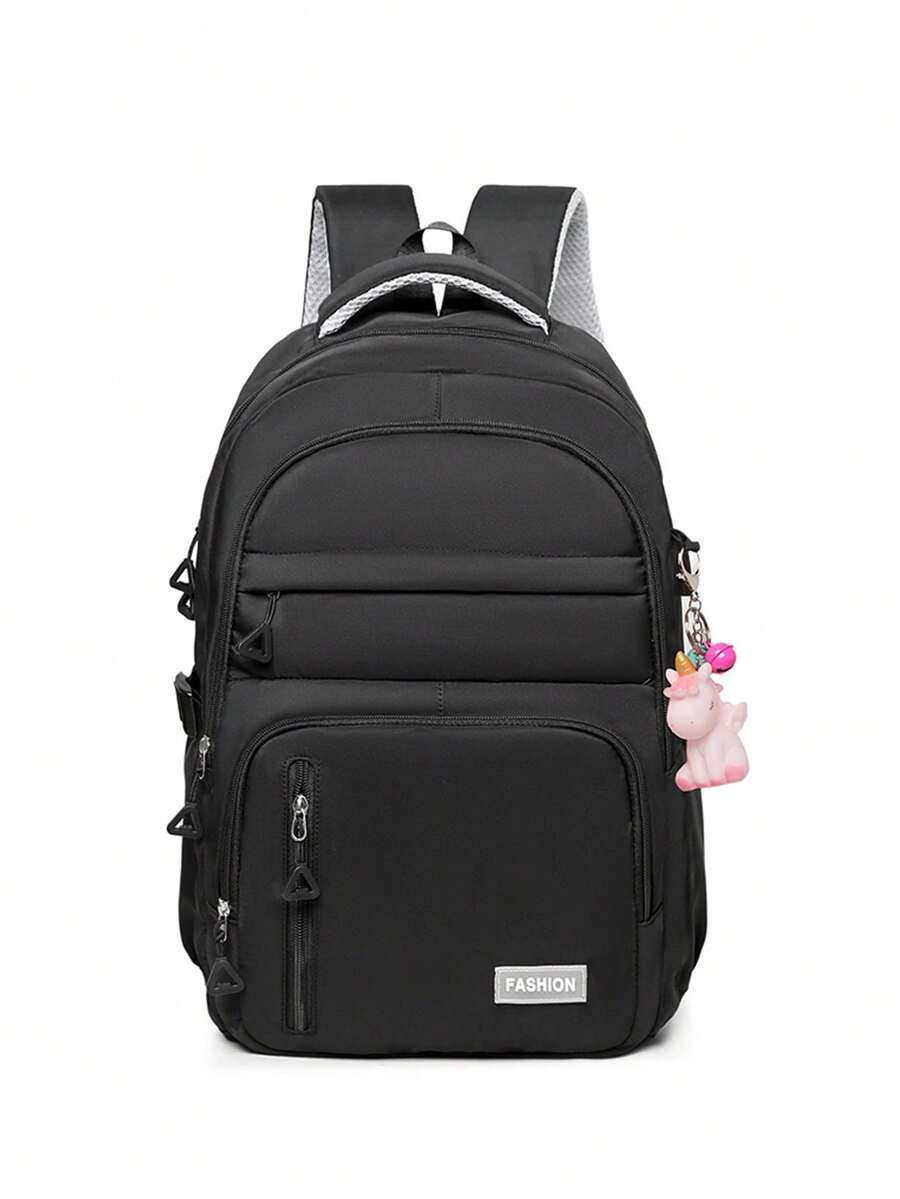 Large Capacity Lightweight Student School Backpack With Accessory Charm Casual Bookbag For Middle High School Boys Girls Daily Use