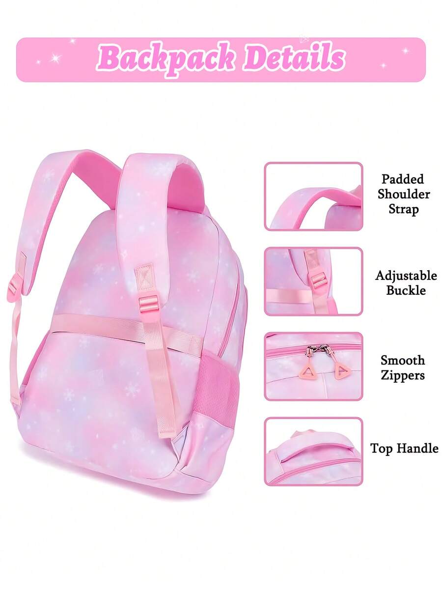 3pcs Girls School Backpack Set With Lunch Bag Pencil Case Outdoor Travel Student Bag Casual Bookbag Suitable For Teenage Girls Random Print