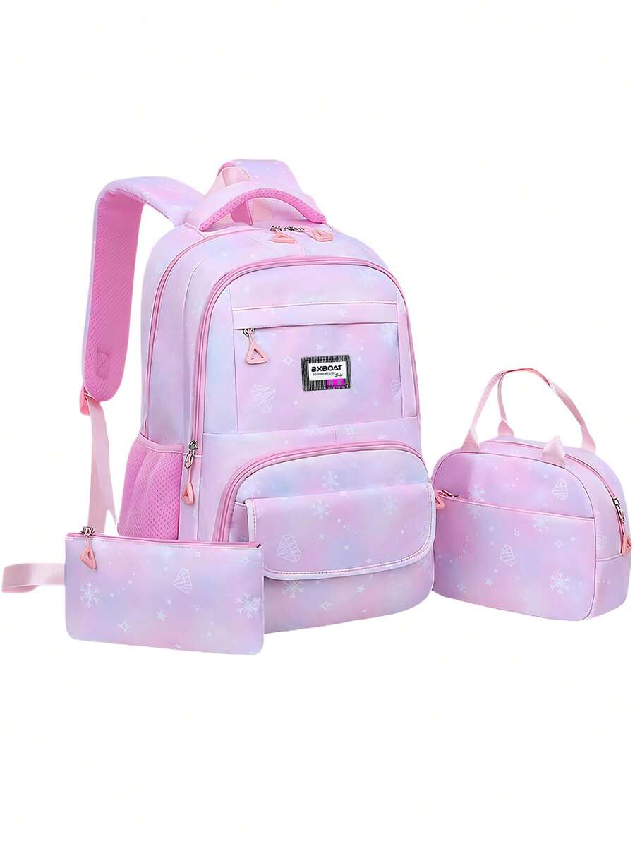 3pcs Girls School Backpack Set With Lunch Bag Pencil Case Outdoor Travel Student Bag Casual Bookbag Suitable For Teenage Girls Random Print