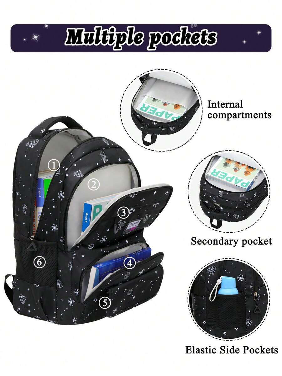 3pcs Girls School Backpack Set With Lunch Bag Pencil Case Outdoor Travel Student Bag Casual Bookbag Suitable For Teenage Girls Random Print