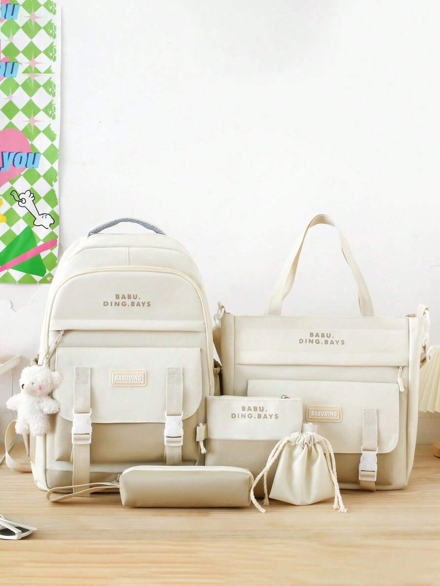 5pcs School Backpack Set With Laptop Compartment Classic Basic Multi Piece Student Bag Handbag Crossbody Coin Purse Pencil Case