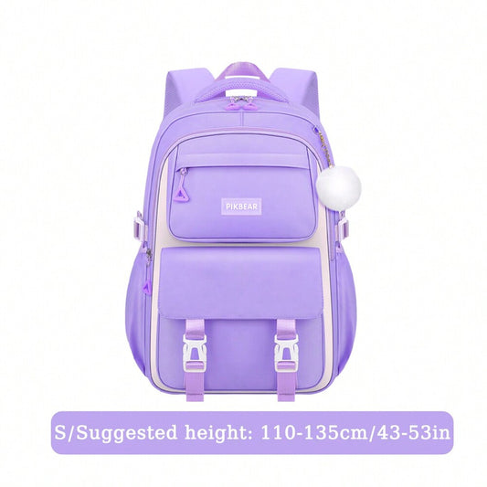 Purple Pink Large Capacity Girls Backpack With Pendant Lightweight Multi Purpose Casual School Bag Birthday Gift Back To School Travel