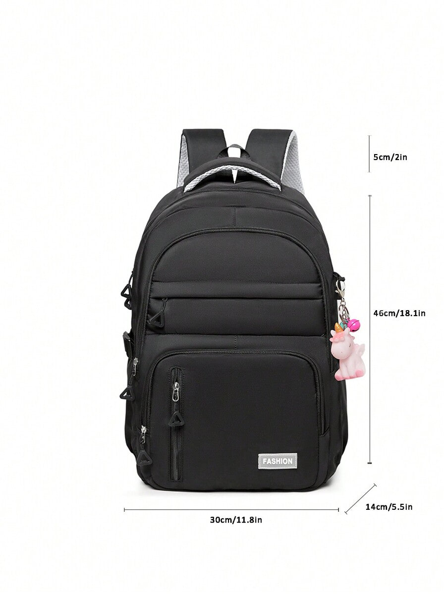 Large Capacity Lightweight Student School Backpack With Accessory Charm Casual Bookbag For Middle High School Boys Girls Daily Use