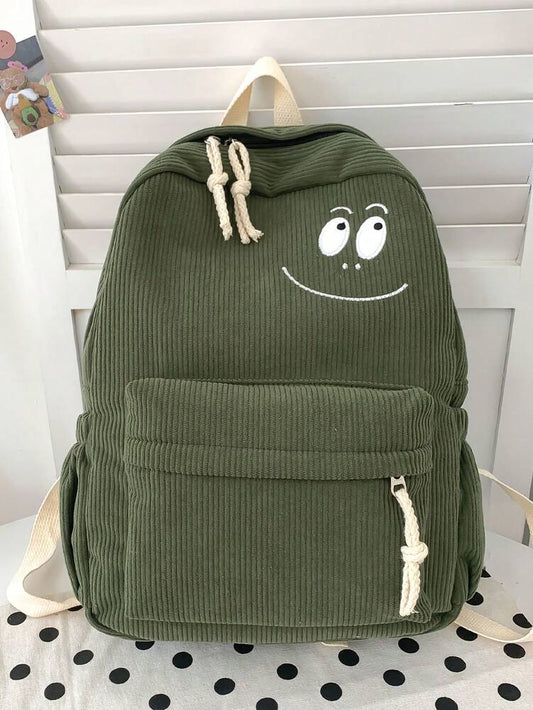 Corduroy School Backpack Cute Simple Casual Student Bag Lightweight Campus Rucksack For Teen Girls College Daily Travel Bookbag