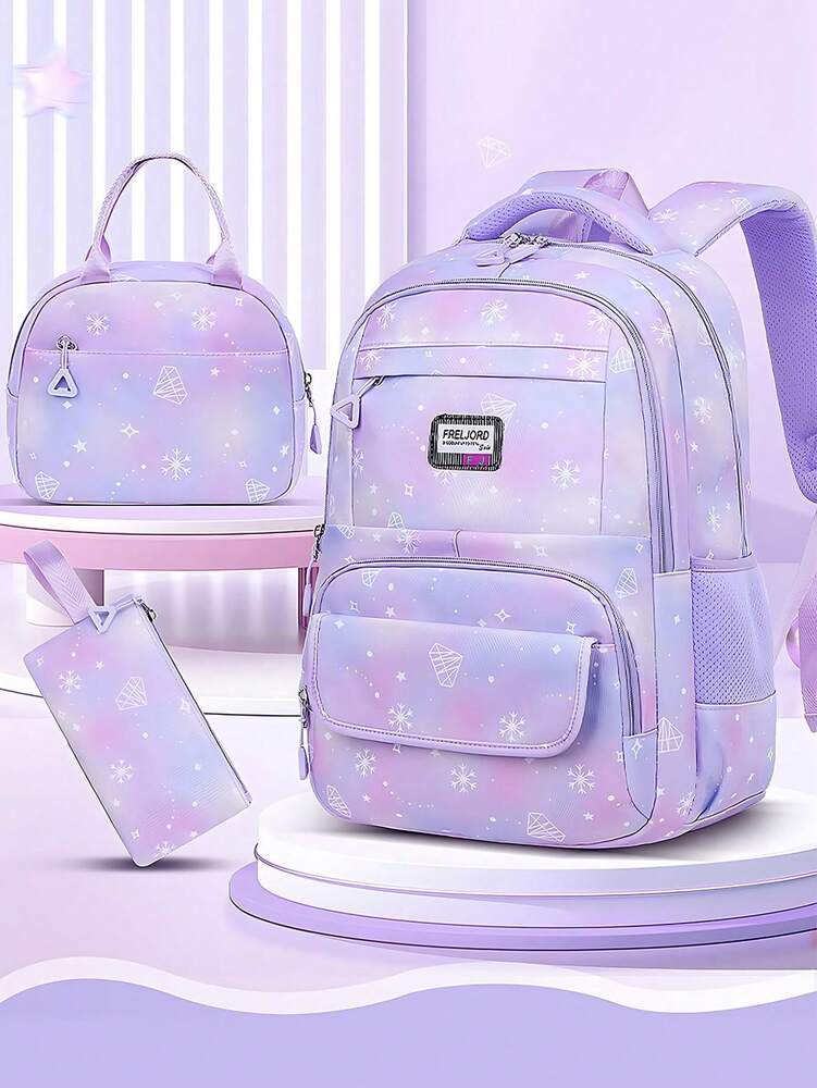 3pcs Girls School Backpack Set With Lunch Bag Pencil Case Outdoor Travel Student Bag Casual Bookbag Suitable For Teenage Girls Random Print