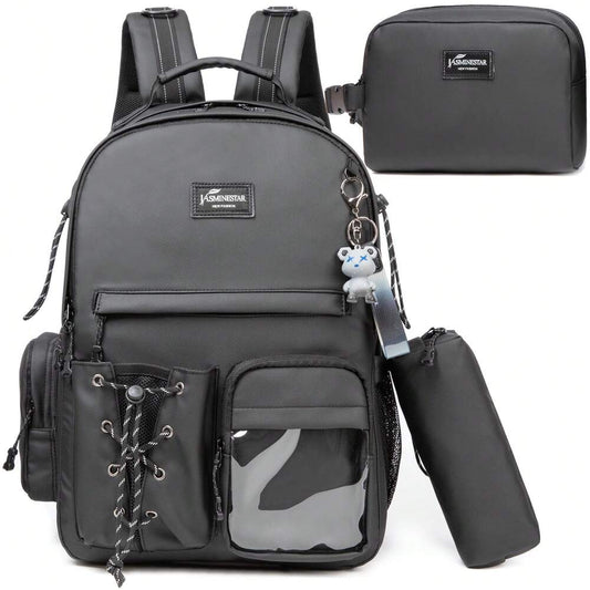 3pcs Multi Pocket Student Backpack Set For Girls Boys Includes School Bag Lunch Box Pencil Case Casual Leather Bookbag Travel Everyday