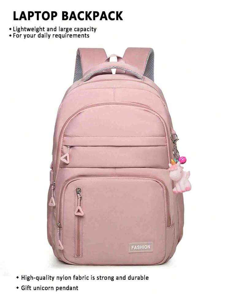 Large Capacity Lightweight Student School Backpack With Accessory Charm Casual Bookbag For Middle High School Boys Girls Daily Use