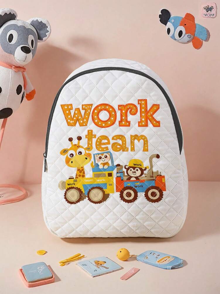 Cartoon Letter Car Pattern Rhombus Backpack With Zipper Closure Stylish School Bag For Boys Girls Casual Outdoor Activities Daypack