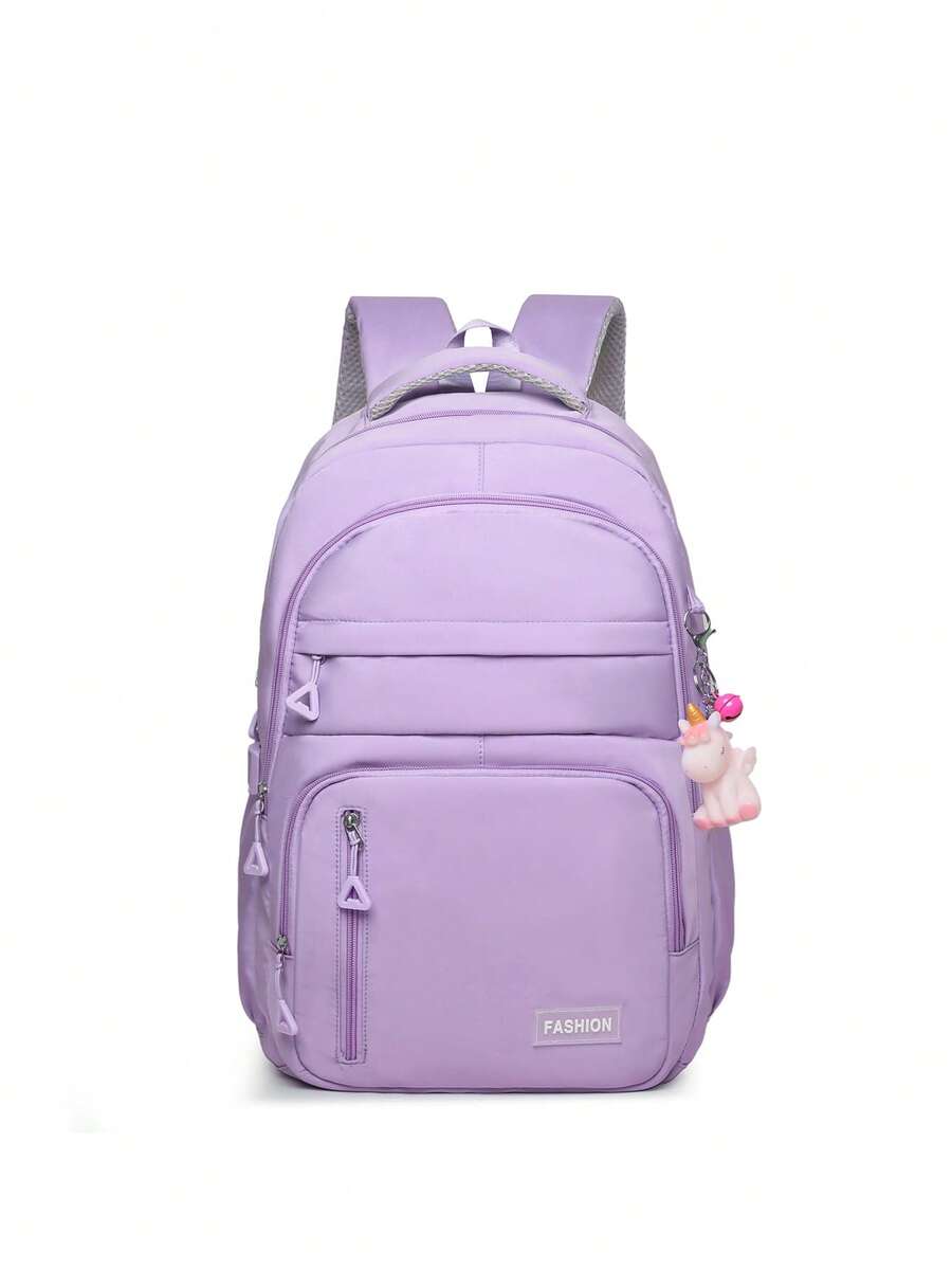 Large Capacity Lightweight Student School Backpack With Accessory Charm Casual Bookbag For Middle High School Boys Girls Daily Use